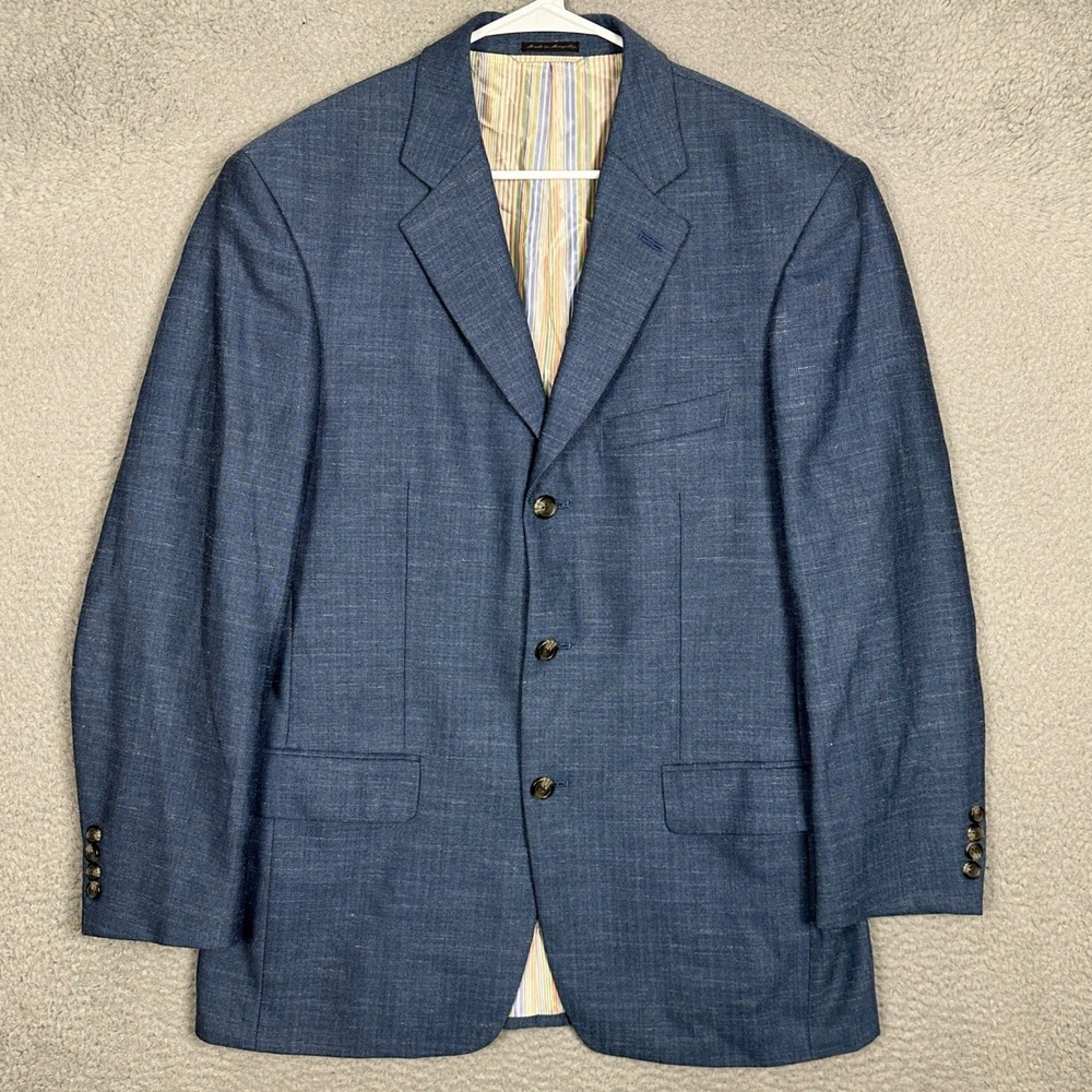 Ibiza Blazer Mens 40R Mambo Blue Wool Silk Linen Herringbone Sport Coat Formal